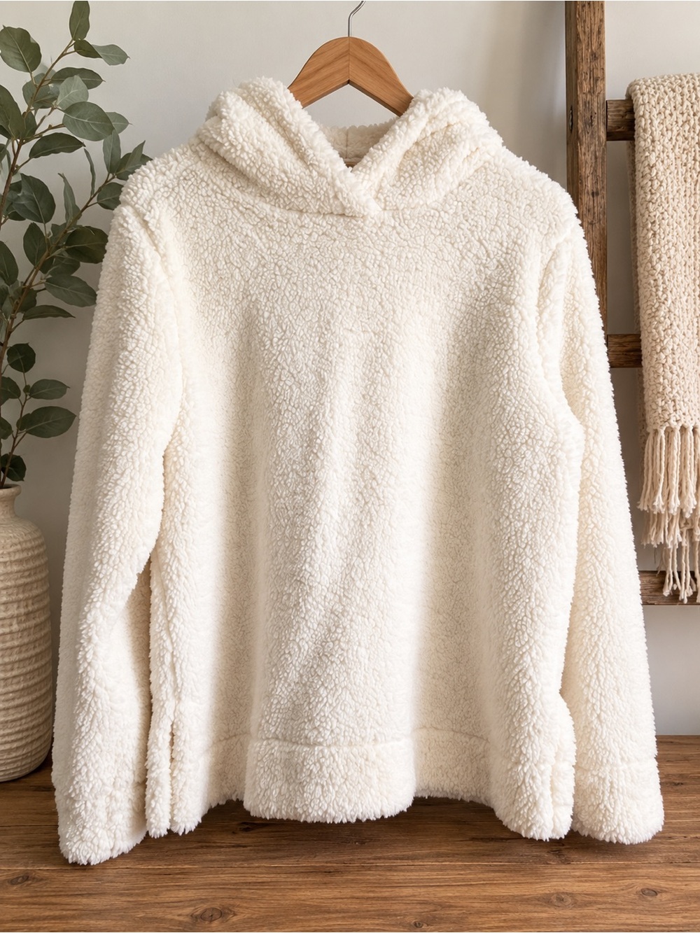 LOFT Cream Plush Sherpa Hoodie